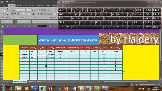 MS.Excel 2016 Lesson 15 Pashto (subtratction.addition,etc ) (1) by RAHIM HAIDERY смотреть онлайн
