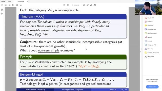 Victor Ostrik: Incompressible symmetric tensor categories смотреть онлайн