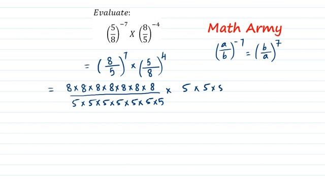 Simplify (5/8)^-7 x (8/5)^-4 смотреть онлайн