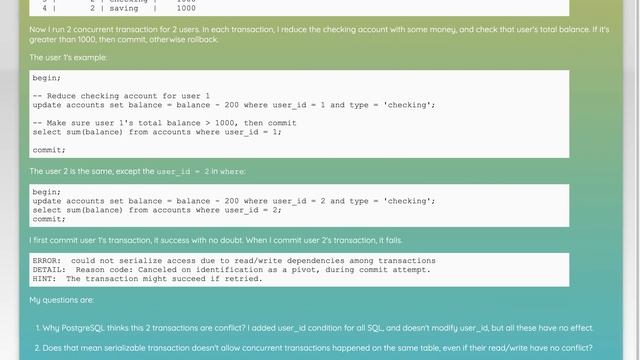 Why does PostgreSQL serializable transaction think this as conflict? смотреть онлайн