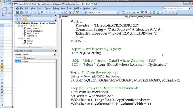 VBA ADODB Connect to Excel as Database Where Condition смотреть онлайн