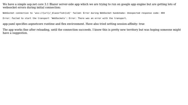 Asp.net core Blazor app with google authentication getting lots of websocket errors смотреть онлайн