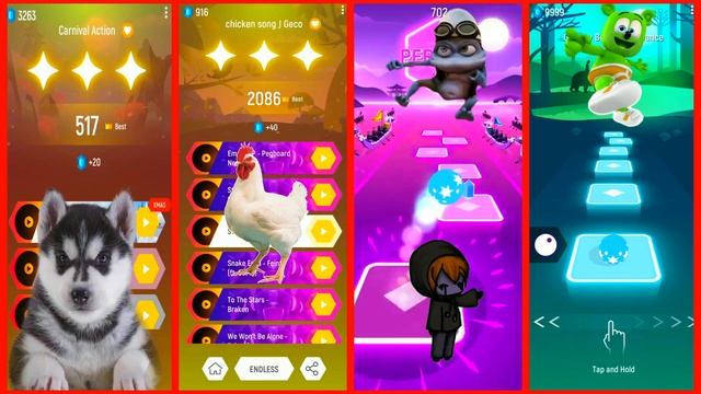 Cute Dog Vs Chicken Vs Crazy Frog Vs Gummy Bear ｜ Tiles Hop Music Battle смотреть онлайн