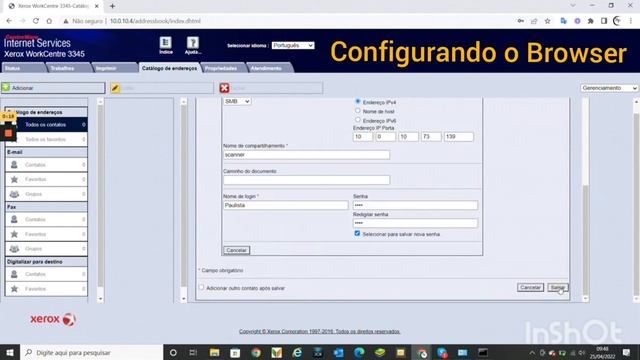 Configuração Scanner SMB Xerox WC3345 via ip e hostname смотреть онлайн