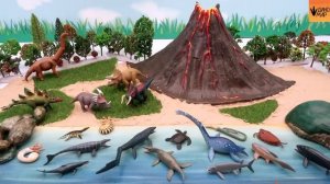 Новый остров динозавров юрского периода с извержением вулкана. Имена динозавров. Jurassic World