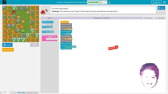 Code.org | Course C | Lesson 2 | Programming With ANGRY BIRDS смотреть онлайн