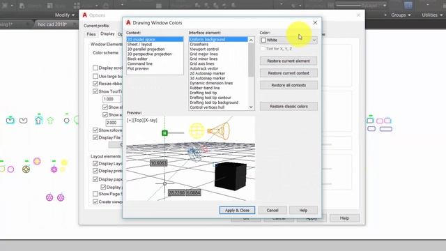 Học Autocad 2018: Thay đổi màu nền display & crosshair Autocad 2018 смотреть онлайн