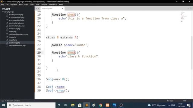 Overriding method and properties in oops| PHP OOP's Tutorial смотреть онлайн