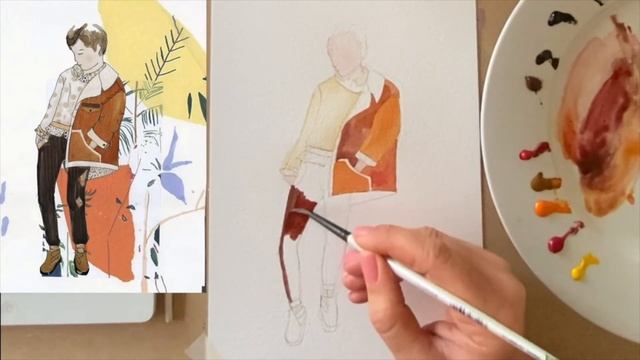 Мастер- класс по рисованию. Тема: Fashion иллюстрация (мужская фигура).Техника: Акварель. смотреть онлайн
