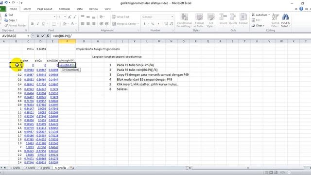 Cara membuat grafik sinus x minus phi per 4 menggunakan excel, Trigonometri. смотреть онлайн