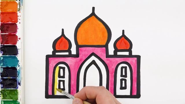 How to Draw a Mosque Taj Mahal Easy | Watercolor painting for beginners смотреть онлайн