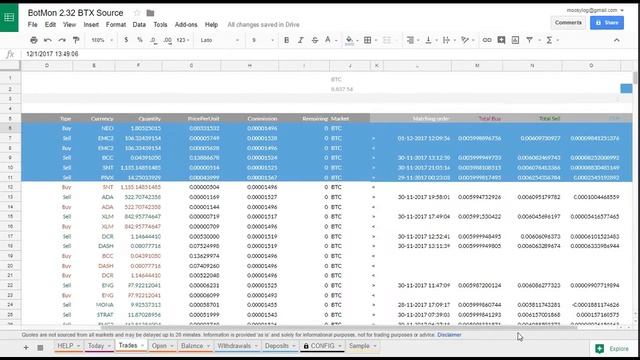 BotMon demo - Bittrex API private in Google Sheets - order matching - balance orders смотреть онлайн