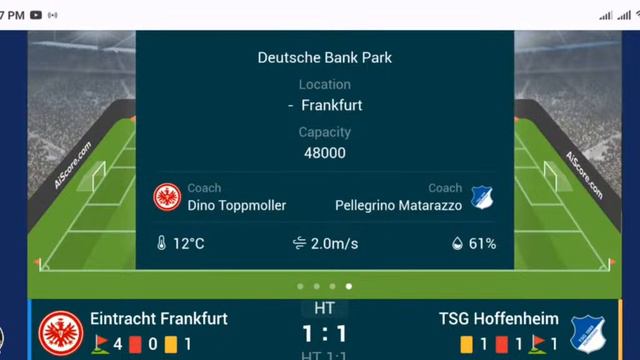 Eintracht Frankfurt Vs TSG Hoffenheim Live Match Score Today
