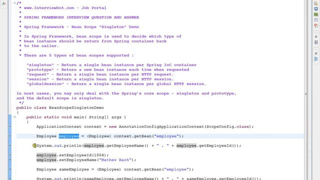 SPRING FRAMEWORK @SCOPE ANNOTATION SINGLETON DEMO смотреть онлайн