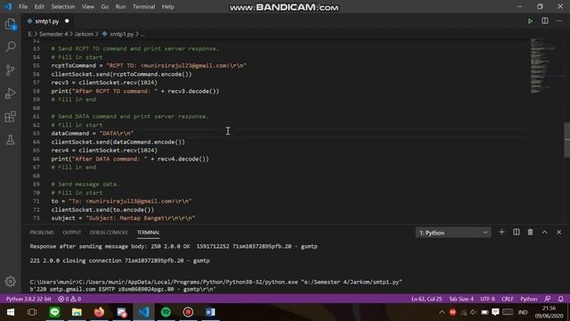 JARINGAN KOMPUTER SMTP PYTHON (MENGIRIM E-MAIL TANPA MENGGUNAKAN SMTPLIB) смотреть онлайн