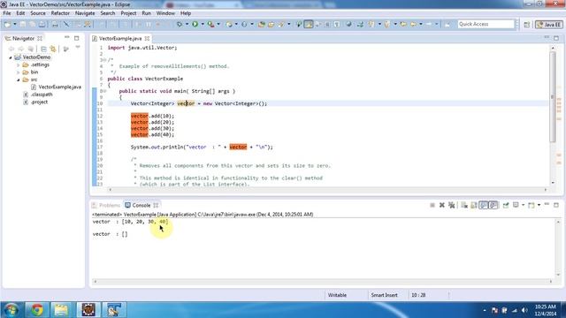 Vector (RemoveAllElements method) | Java Collection Framework смотреть онлайн
