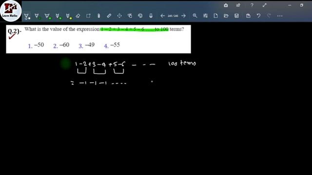 What is the value of the expression 1-2+3-4+5-6... to 100 terms смотреть онлайн