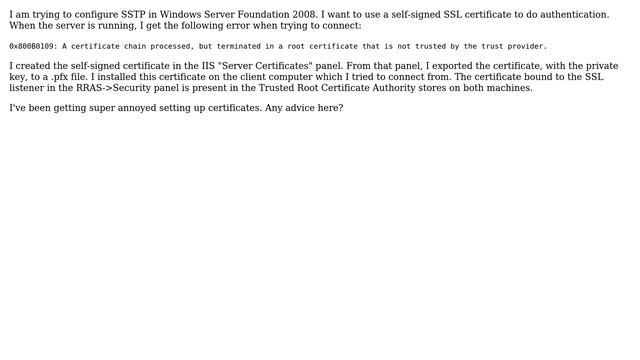 Problems with self-signed SSL certificate for SSTP in Windows Server Foundation 2008 смотреть онлайн