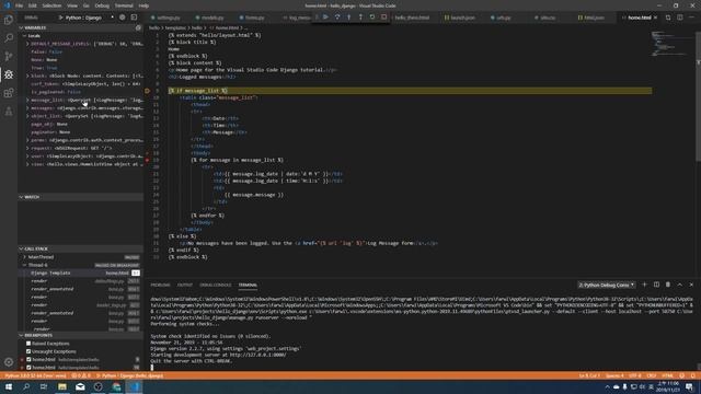 Django Tutorial in Visual Studio Code Walkthrough Part8 debug on template смотреть онлайн