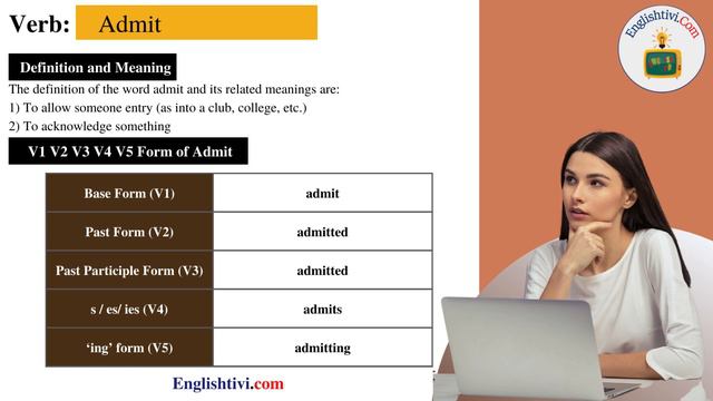 Admit V1 V2 V3 V4 V5 Base Form, Past Simple, Past Participle Form of Admit | Englishtivi.com смотреть онлайн