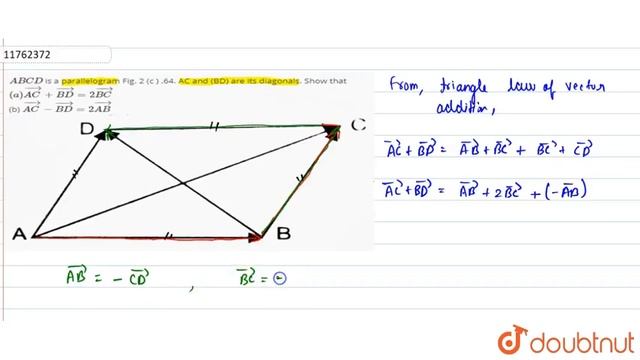`ABCD` is a parallelogram Fig. 2 (c ) .64. AC` and (BD) are its diagonals. Show that ` смотреть онлайн
