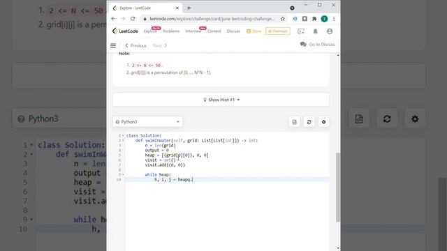 June 20/2021 LeetCode Challenge: Swim in Rising Water смотреть онлайн