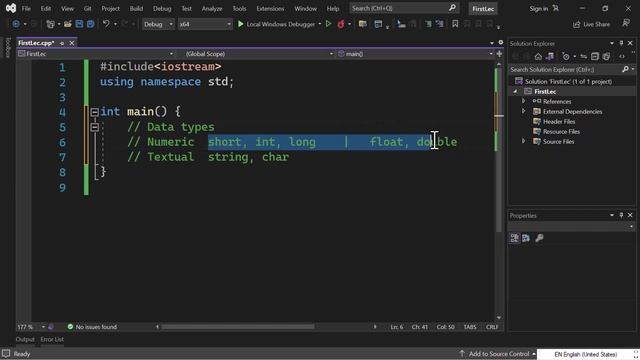 C++ [Lec 2 - Part I] - Data Types, Variables смотреть онлайн