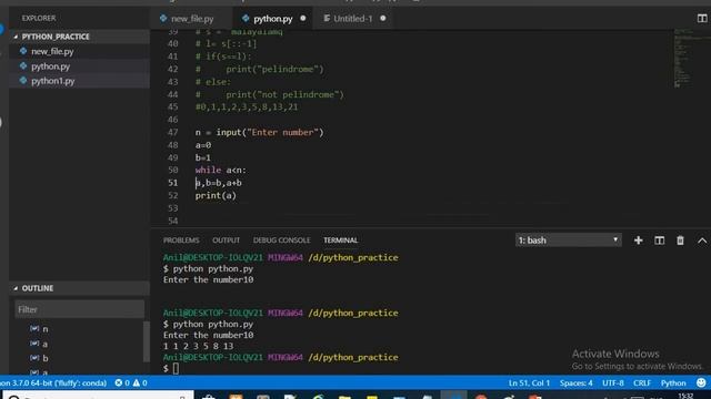 Fibonacci series in python смотреть онлайн