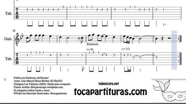 Loquito Por Verte A Mi Vera Pasodoble De Carnaval Tablatura Y Partitura Del Punteo De Guitarra
