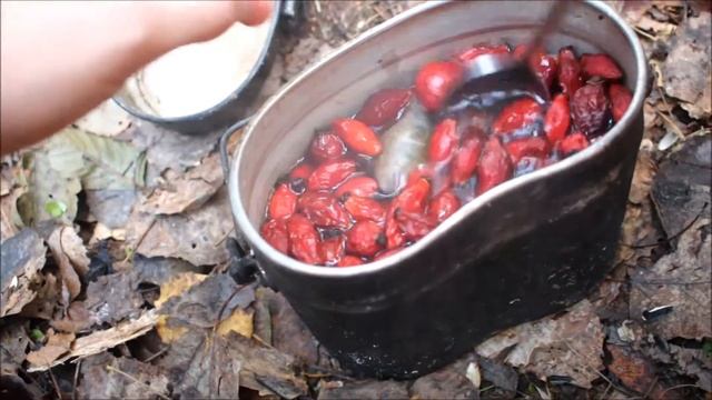 Готовим на костре чай с шиповником шашлык из курицы печеную картошку