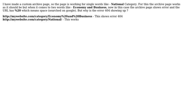 Wordpress: %20 In URL In Archive Page Shows Error 404 On Page