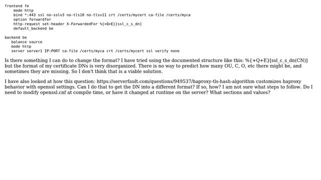 DevOps & SysAdmins: customize format of haproxy X-ForwardedFor ssl_c_s_dn during SSL termination смотреть онлайн