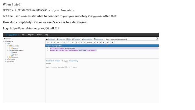 Databases: Postgres revoke database access from user (2 Solutions!!) смотреть онлайн
