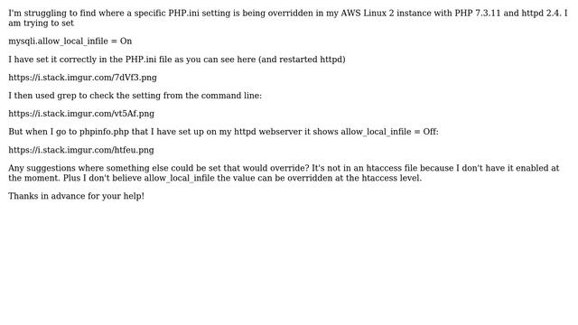 DevOps & SysAdmins: Something overriding PHP.ini setting, not htaccess. Need suggestion смотреть онлайн