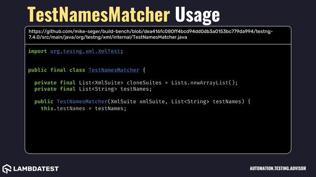 org testng xml internal TestNamesMatcher with example смотреть онлайн