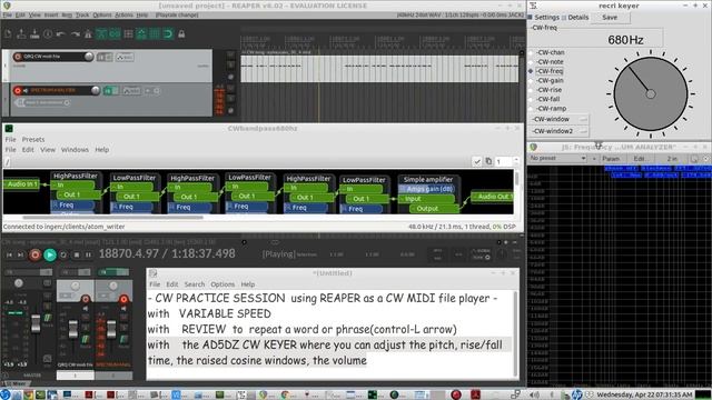 CW Copy Practice using a CW MIDI file & a variable speed MIDI player with The AD5DZ CW Keyer смотреть онлайн