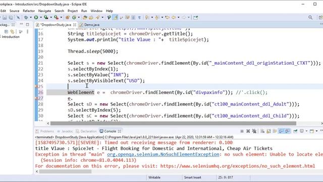 Selenium Exception - 3 : Select tag Dropdown UnexpectedTagNameException; Get return type of Method смотреть онлайн
