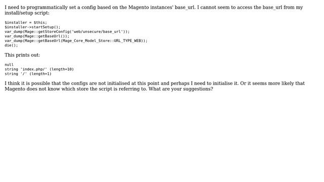 Magento: Setup script can't read base_url смотреть онлайн