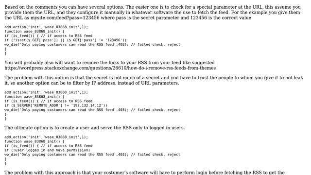 Wordpress: Require authorization for access to RSS feeds, but leave posts public смотреть онлайн