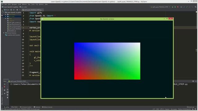 OpenGL in python e04 - quad with GL_TRIANGLE_STRIP and window resize смотреть онлайн