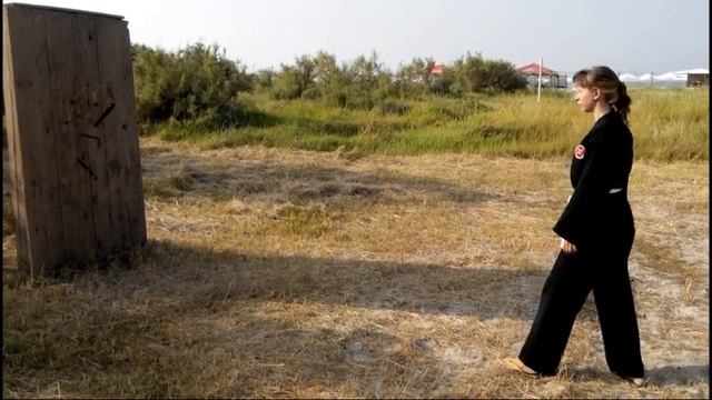 Метание ножа хватом за лезвие на один оборот (часть 1) смотреть онлайн