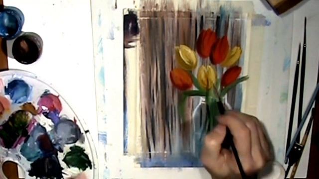 Открытка для мамы на 8 марта. Рисуем букет. Тюльпаны в банке. смотреть онлайн