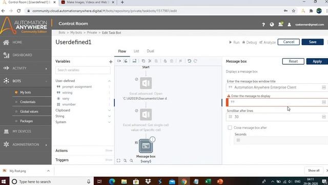 User defined variable - Automation anywhere A2019/AA360 Boolean, Credential, Dictionary,List, Recor смотреть онлайн