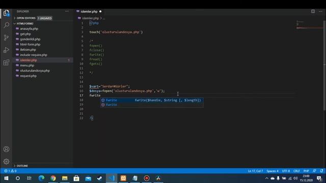 PHP - touch(), fopen(), fclose(), fwrite(), fread(), filesize() смотреть онлайн