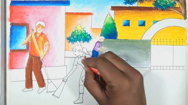Swach Bharat Abhiyan Drawing Part-2|| How to Draw Clean India For Drawing Competition смотреть онлайн