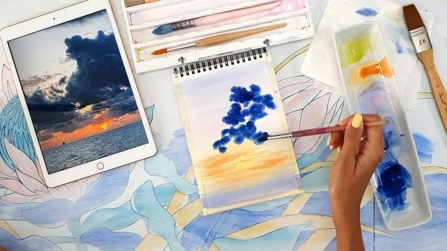 КАК НАРИСОВАТЬ ПЕЙЗАЖ ЗА 15 МИНУТ? / РИСУЕМ ПЕЙЗАЖ АКВАРЕЛЬЮ смотреть онлайн