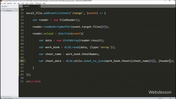 Convert Excel to HTML Table using JavaScript