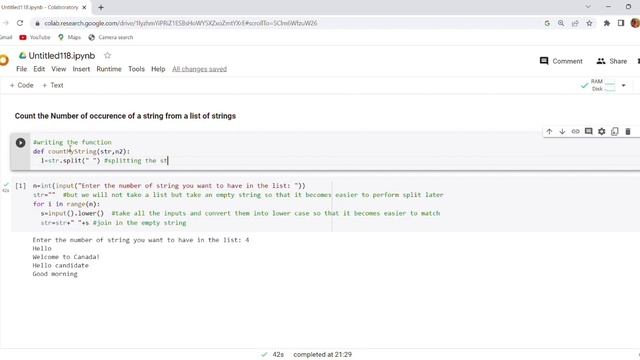 Python 1:count the number of occurrences of a string from a list of strings смотреть онлайн