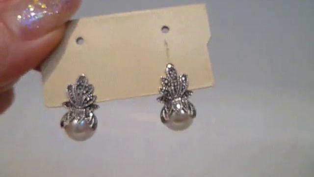 Серьги. Натуральный жемчуг, марказиты. серебро 925 смотреть онлайн