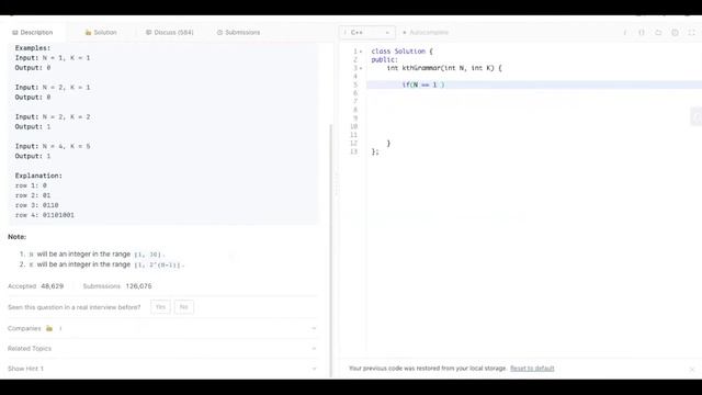 Recursion | Leetcode K-th Symbol in Grammar смотреть онлайн